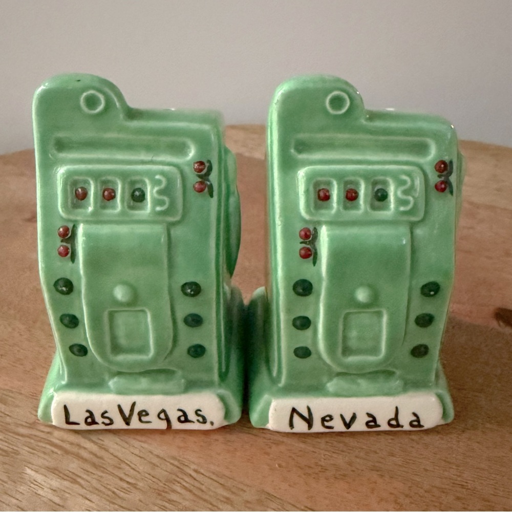 Green Casino Themed Salt and Pepper Shakers- Las Vegas